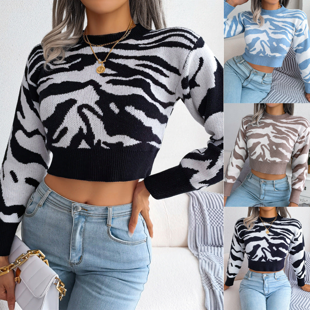 Dame stilfuld crop-pullover med zebramønster Stilla