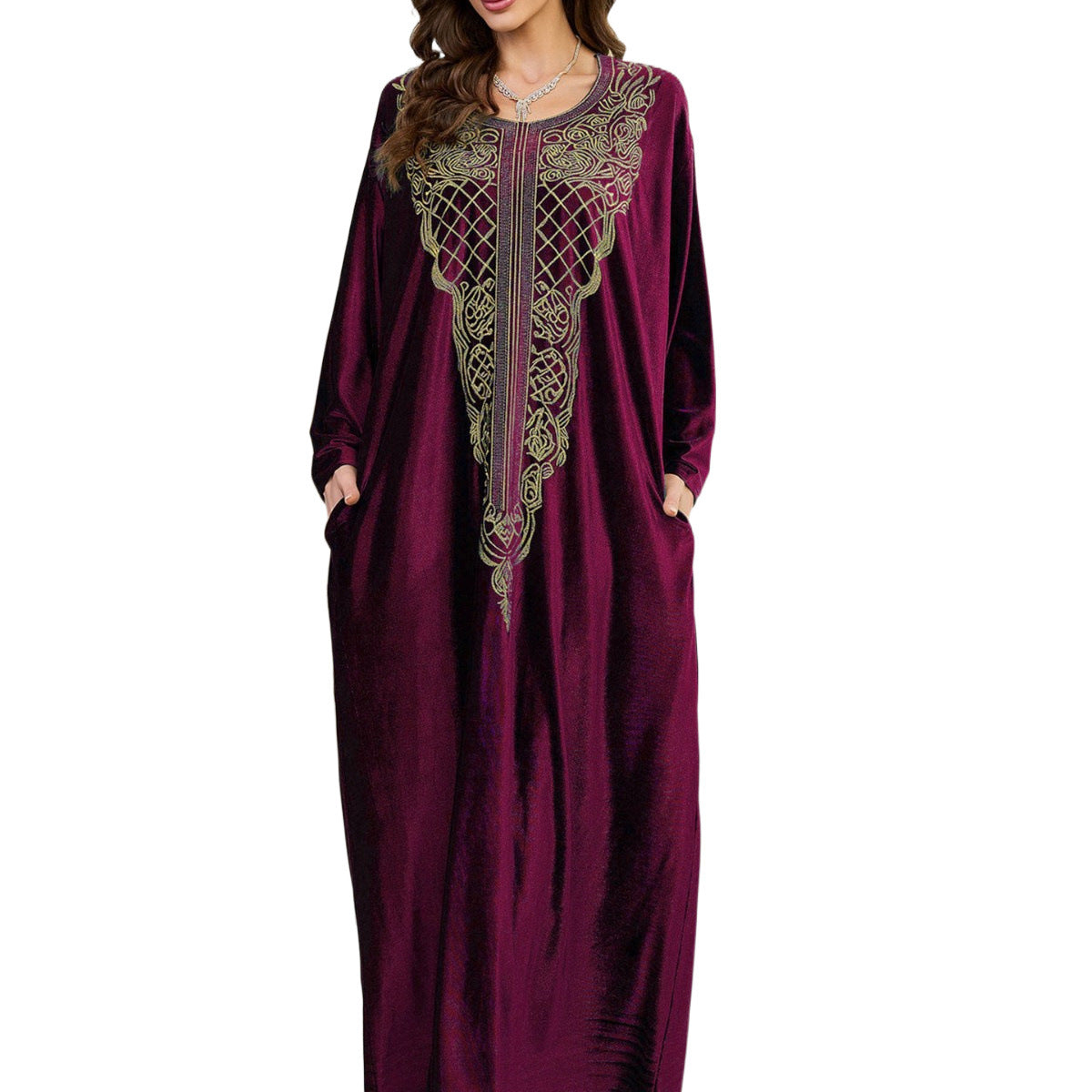 Dame elegant Kaftan med kunstnerisk broderi og bred pasform Stilla