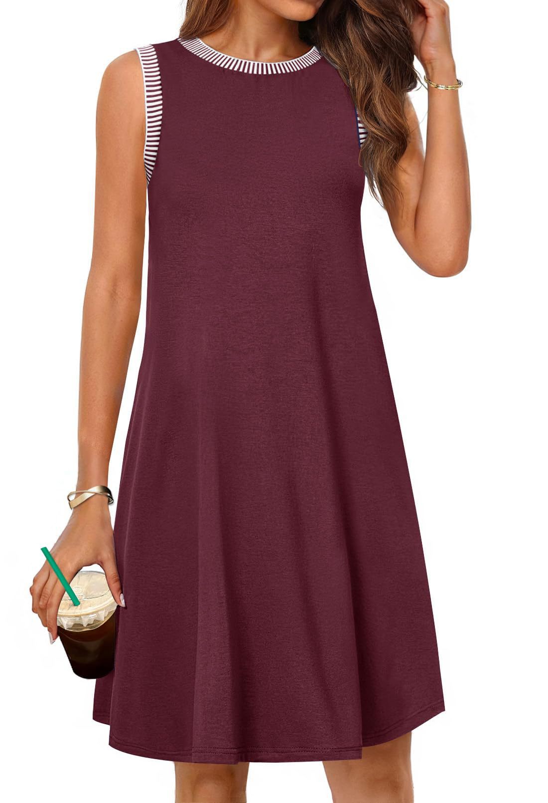 Dame afslappet A-linje kjole med stribet udskæring Stilla