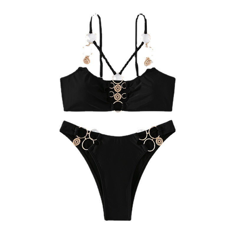 Dame To-delt Bikini-sæt med dekorerede ringe og innovativ snøring Stilla