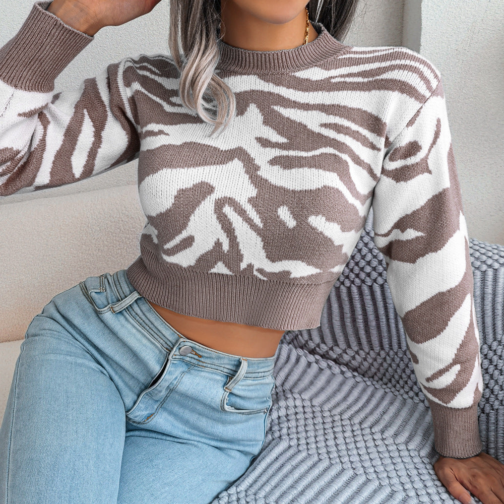 Dame stilfuld crop-pullover med zebramønster Stilla