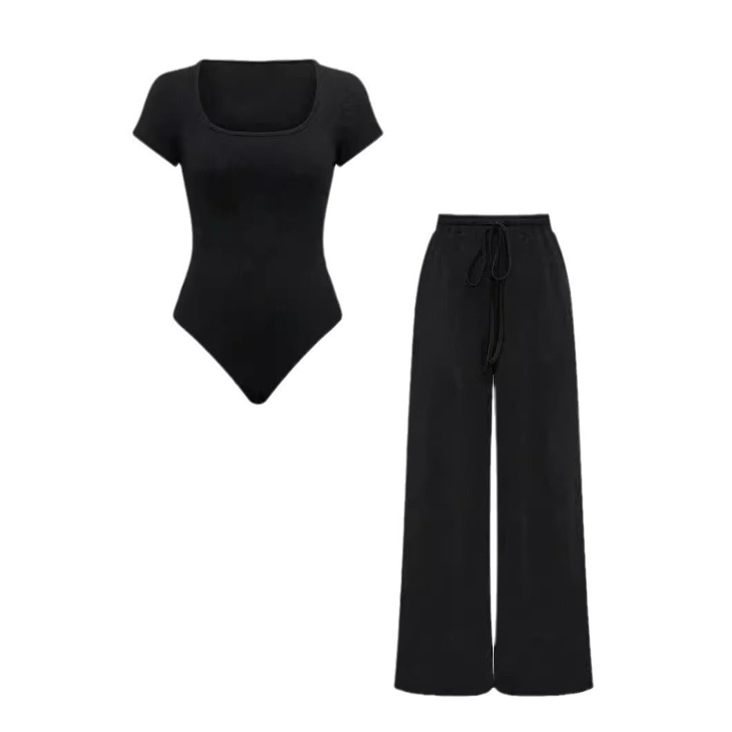 Dame madloungejumpsuit med elastiske bukser og kort overdel Stilla