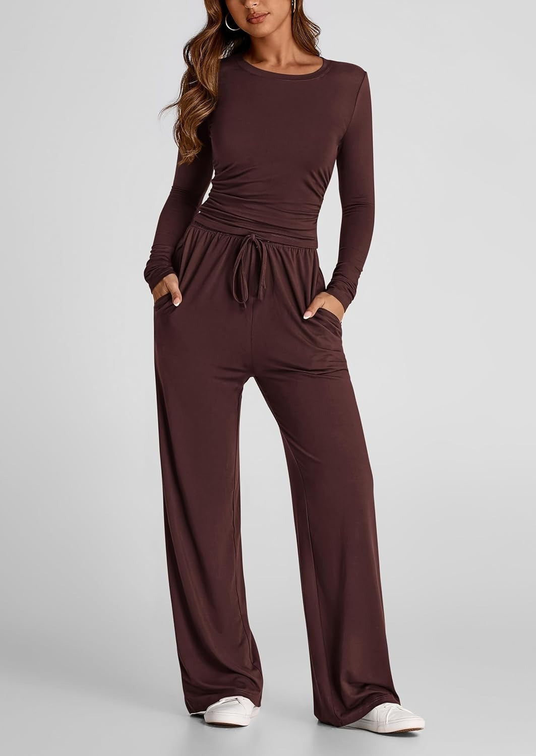 Dame behagelig jumpsuit med lange ærmer og elastisk talje Stilla