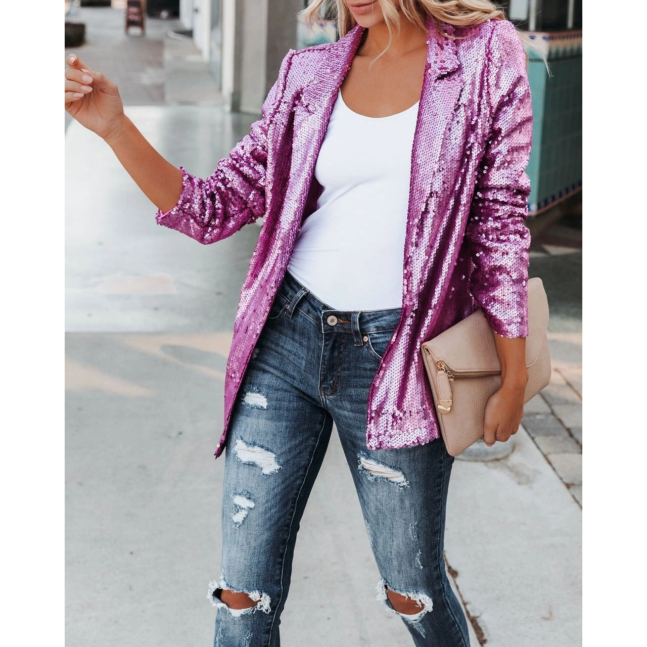 Stilla | Mode Sequin Slå-krave Casual Blazer