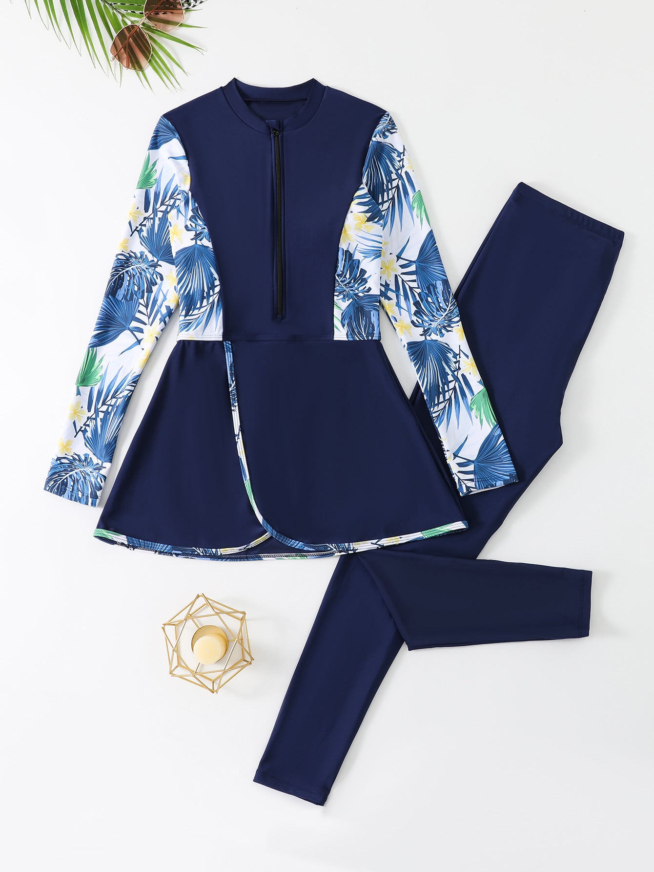 Dame Sporty Sæt med blomstret Longsleeve og komfortable Leggings Stilla