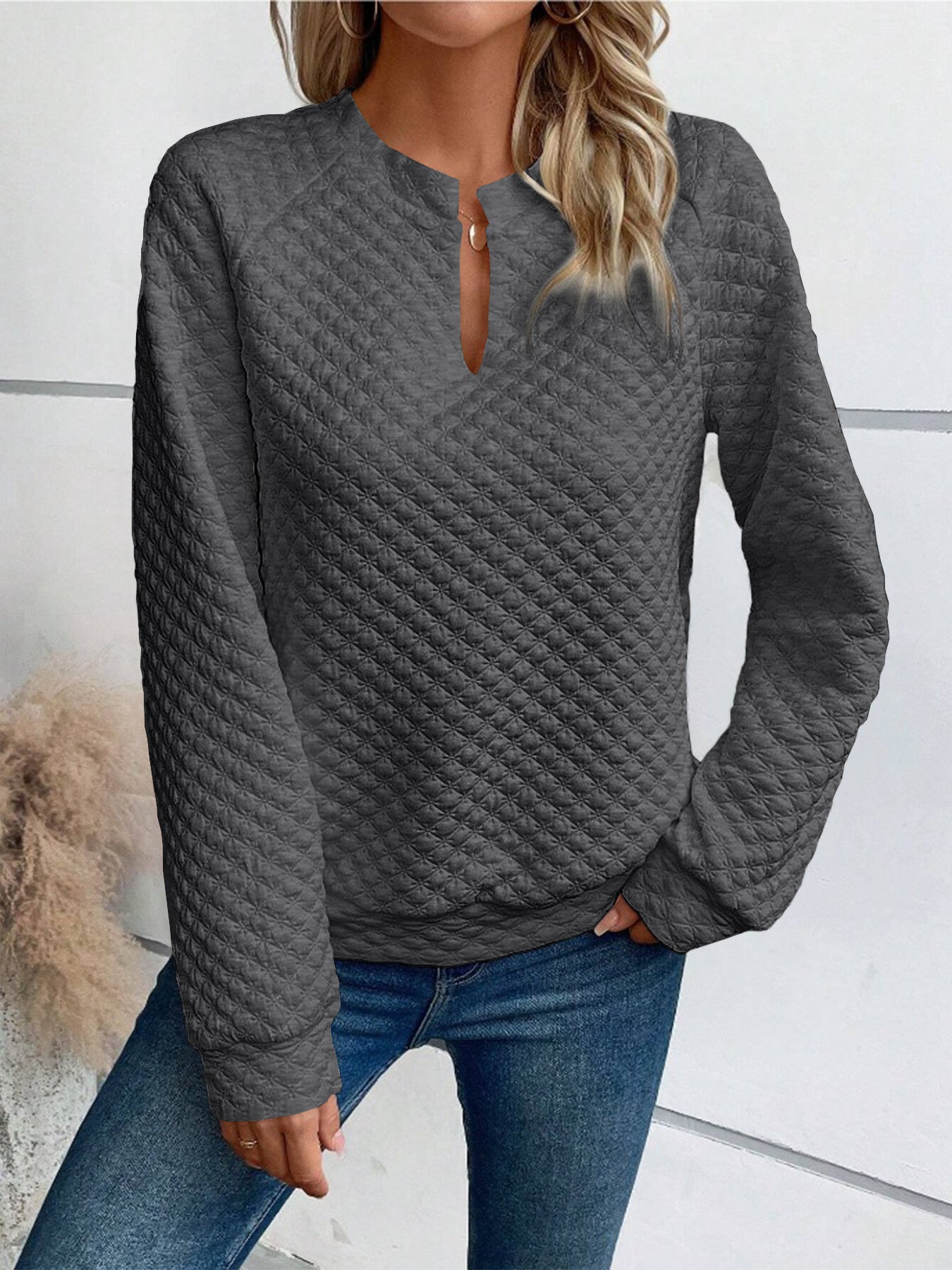 Damer quiltet pullover med slids Stilla