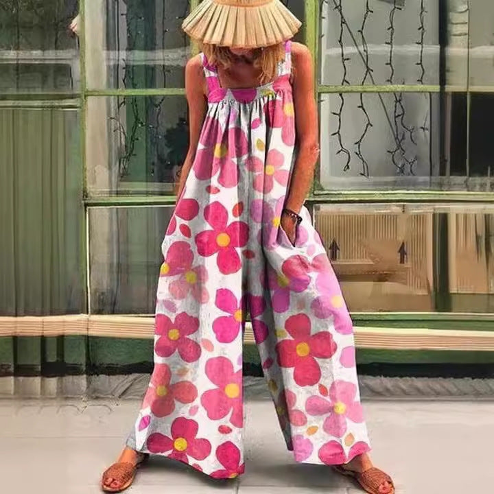 Kvinde luftig Jumpsuit med farverigt blomsterprint og praktiske sidelommer Stilla