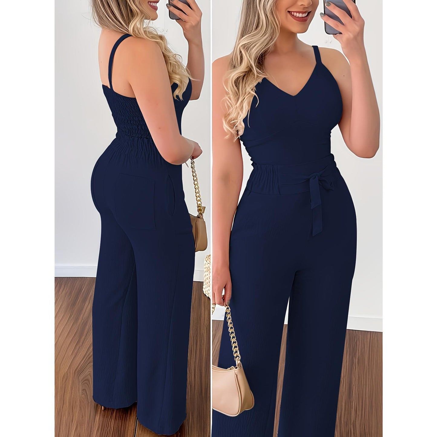 Dame jumpsuit med justerbare stropper og elegant taljebånd Stilla