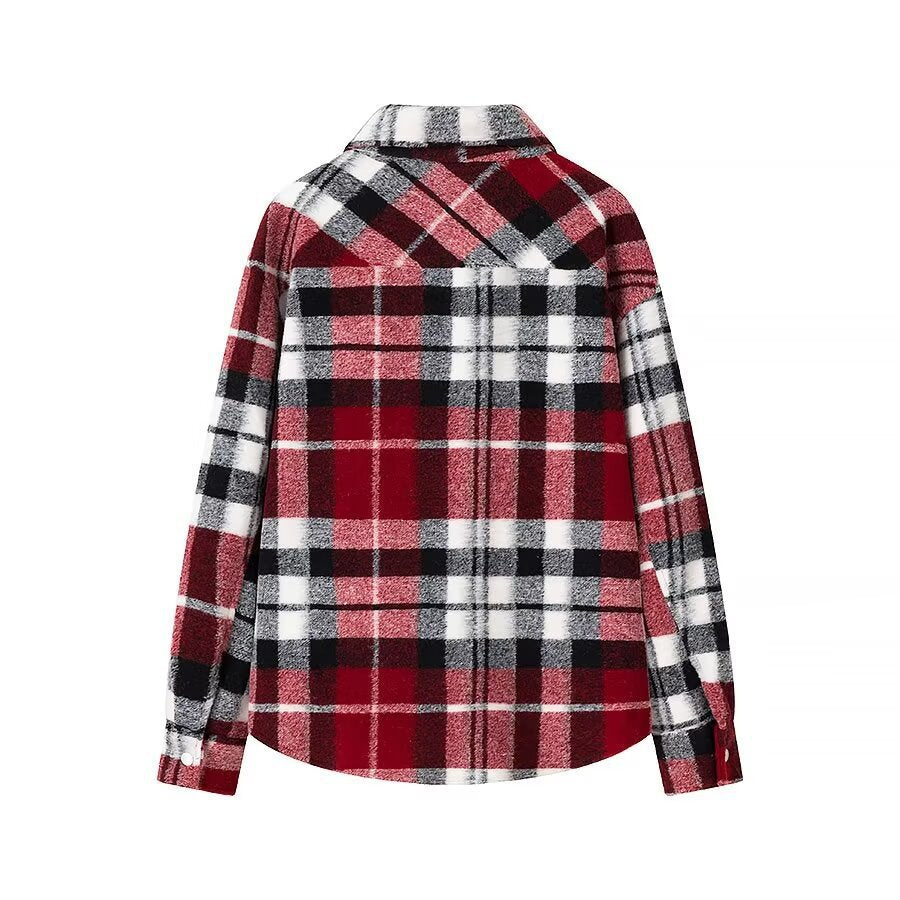 Dame Størrelse Oversized Ternet Flannel Skjortejakke Stilla
