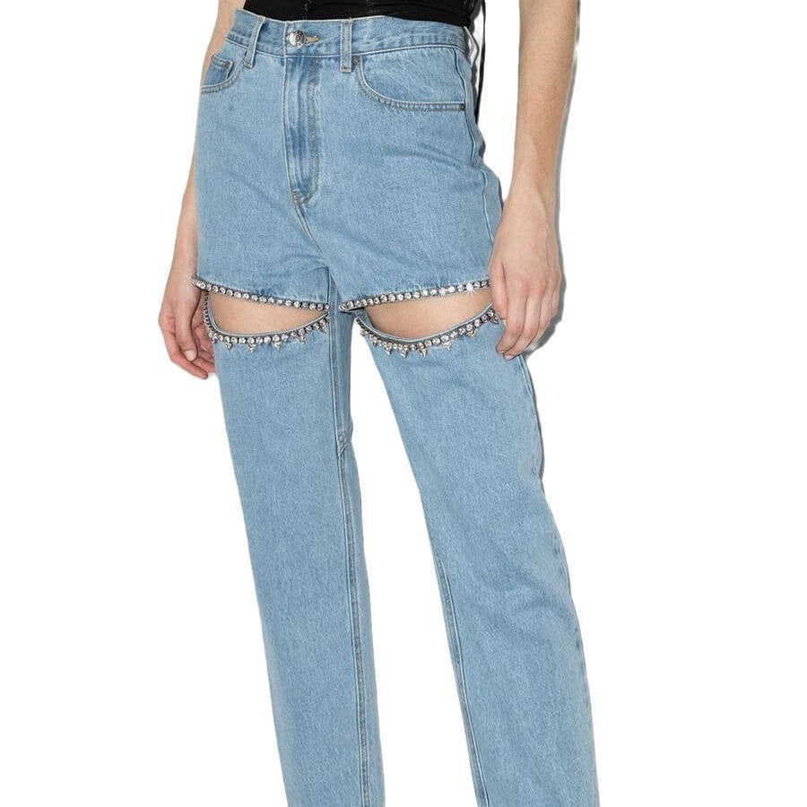 Dame ripped jeans med strass-belagte skæringspunkter Stilla