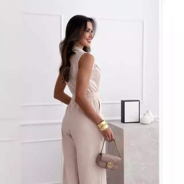 Femme Eleganter Bredbens Jumpsuit med Bæltevask Stilla
