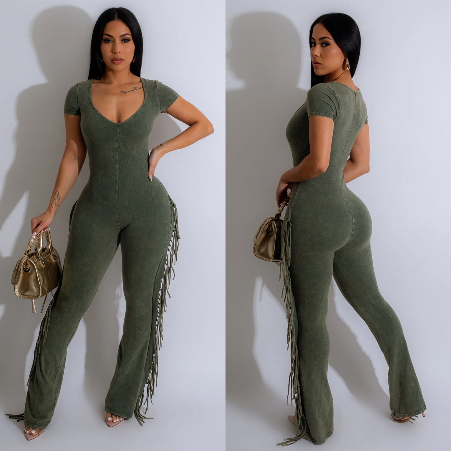 Dame Elegant Jumpsuit med frynser og tætsiddende silhuet Stilla