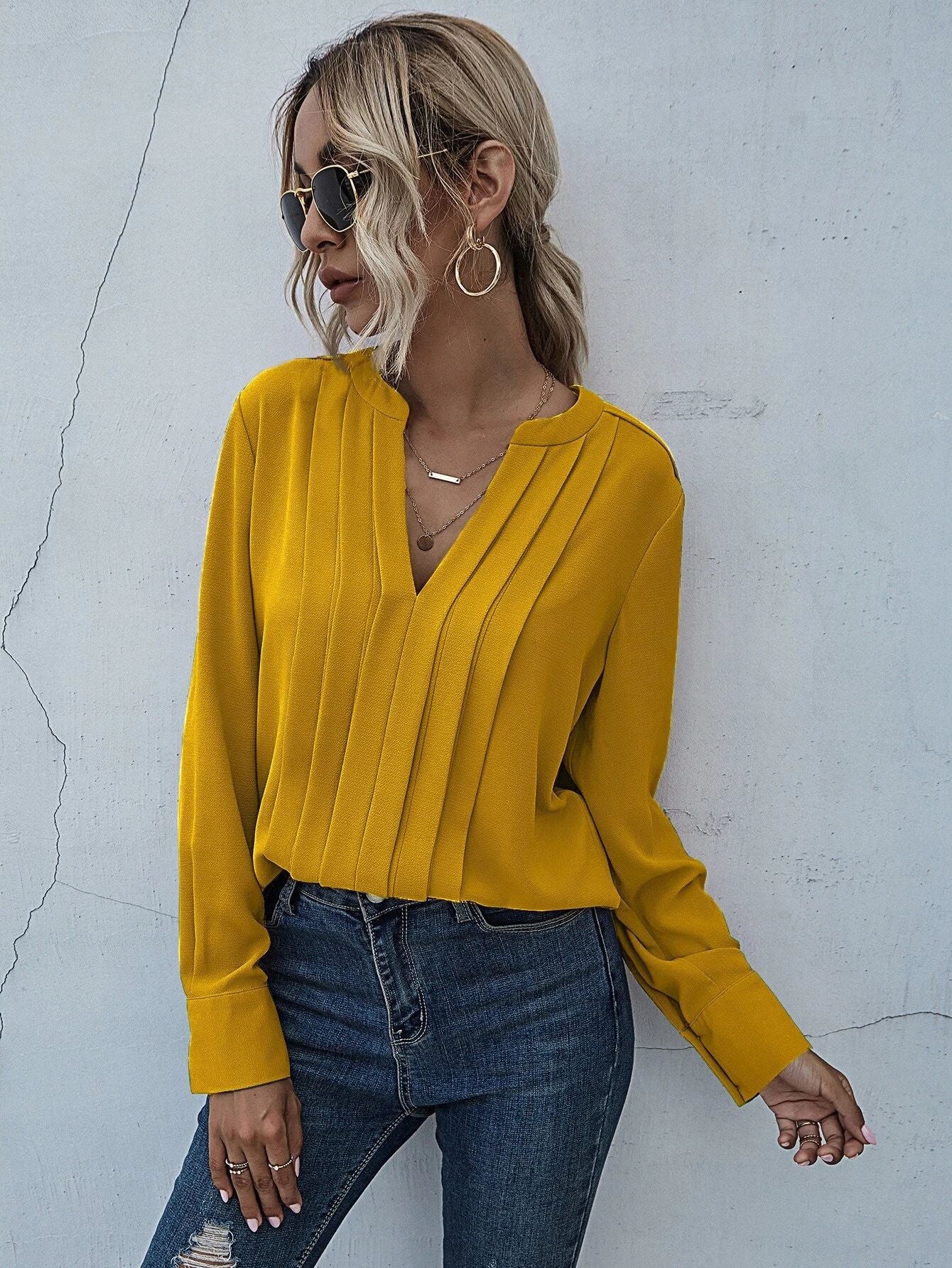 Dame elegante bluser med plissé Stilla