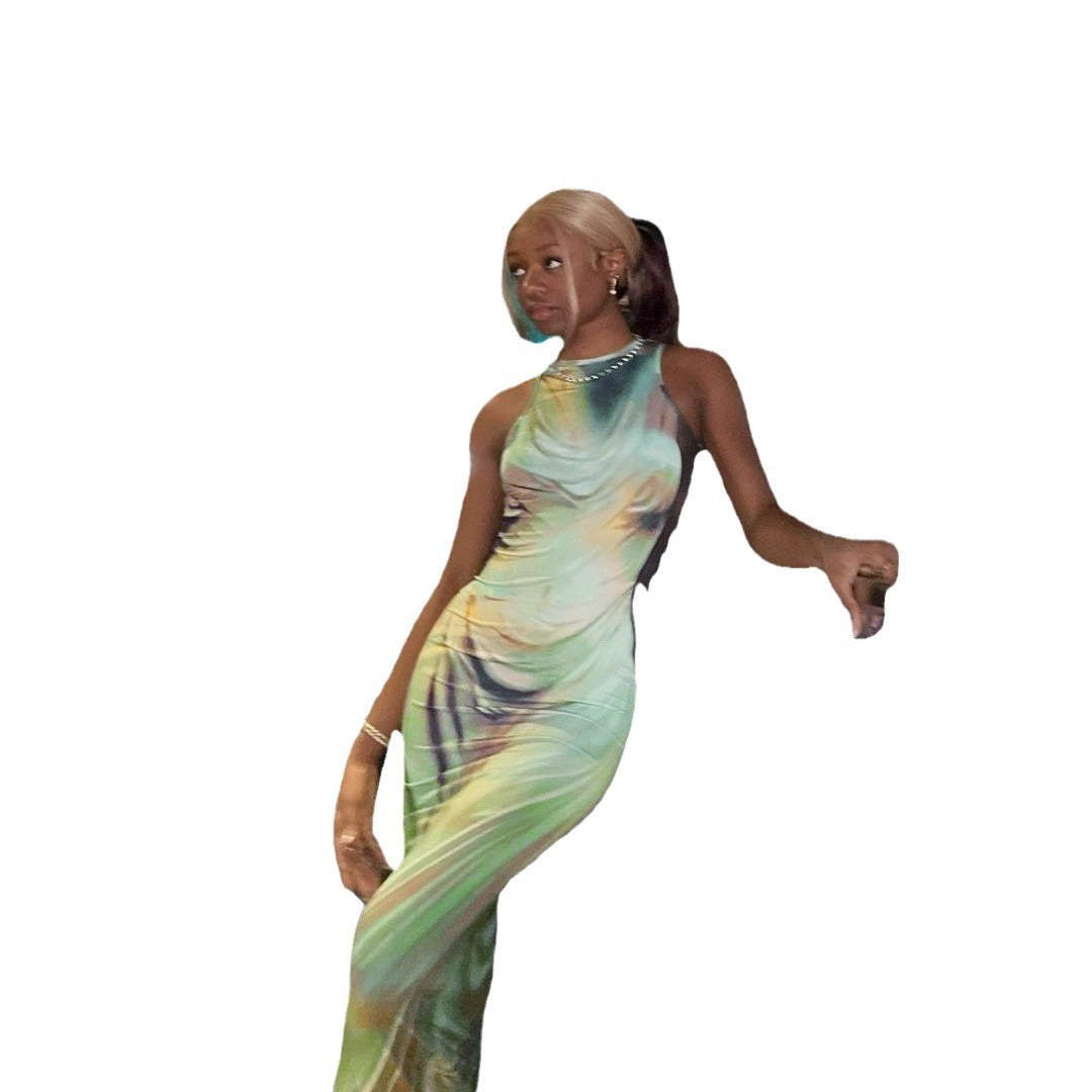 Dame Elegant Abstrakt Tryk Maxikjole Stilla