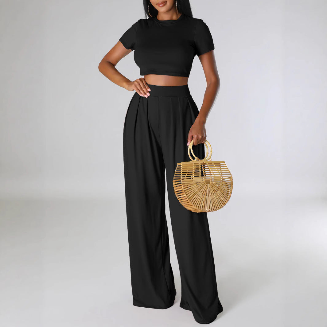Dame Cut-Out Crop Top og brede High Waist Bukser Sæt Stilla
