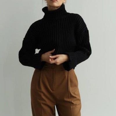 Femme Forkortet Ribstrik Turtleneck Sweater Stilla