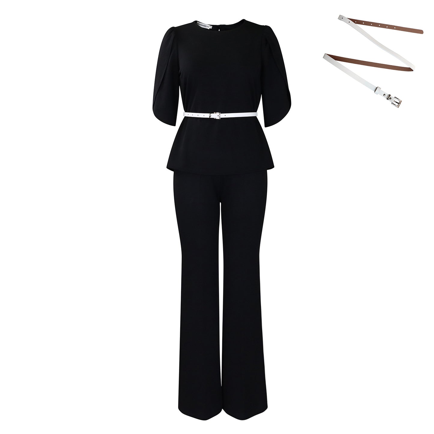 Dame Elegant Peplum-Jumpsuit med vide ben og taljeret bælte Stilla