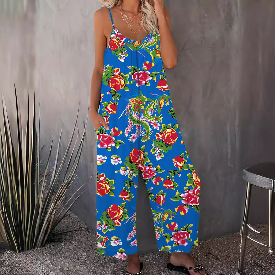 Dame sommer jumpsuit med blomster mønstre og bred pasform Stilla