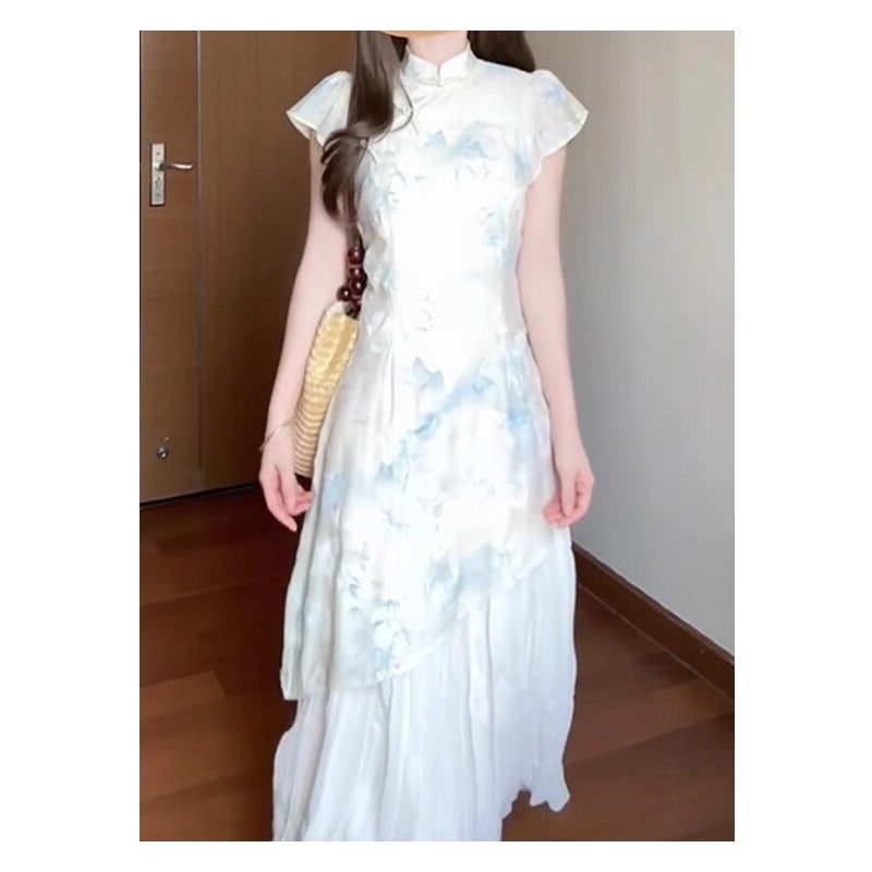 Femme Elegant Floral Tryk Maxi Kjole Stilla