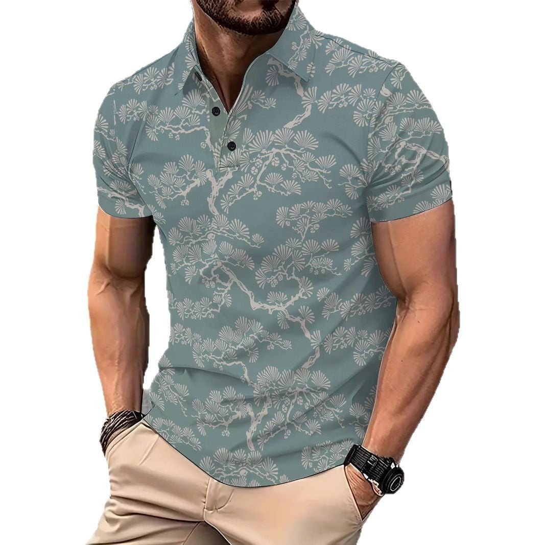 Herren polo skjorte med stilfuld botanisk print og moderne snit Stilla