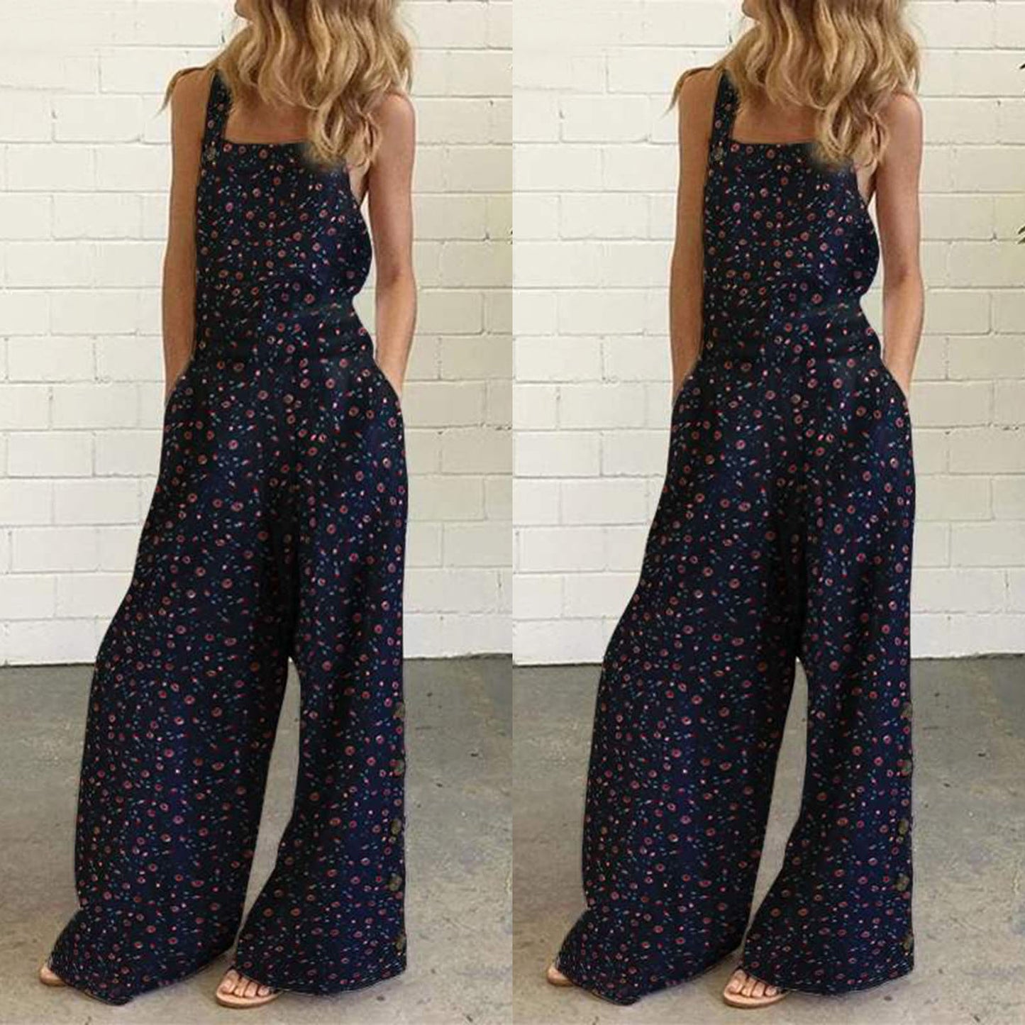 Dame Floral Trykt Bredbenet Jumpsuit Stilla