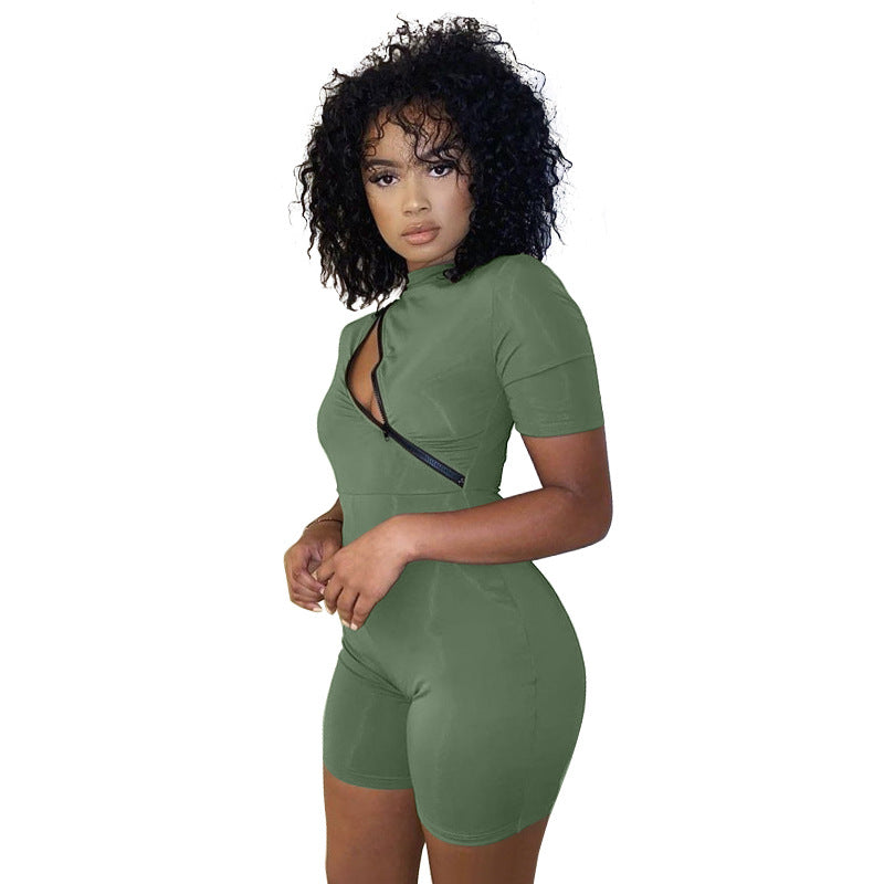 Dame sporty jumpsuit med lynlås og korte ærmer Stilla