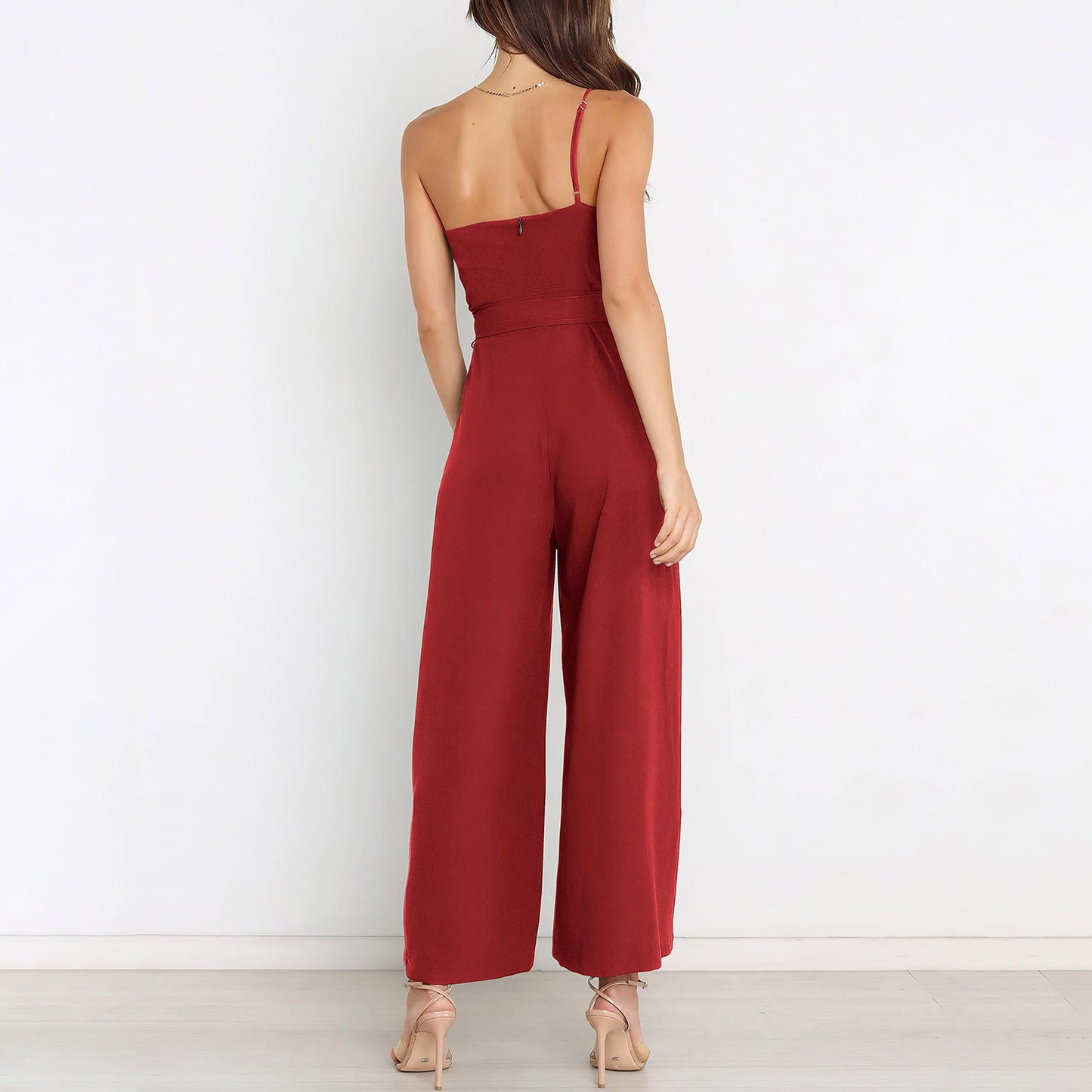 Dame En-sidet Jumpsuit med Taljebælte og Bred Ben Stilla