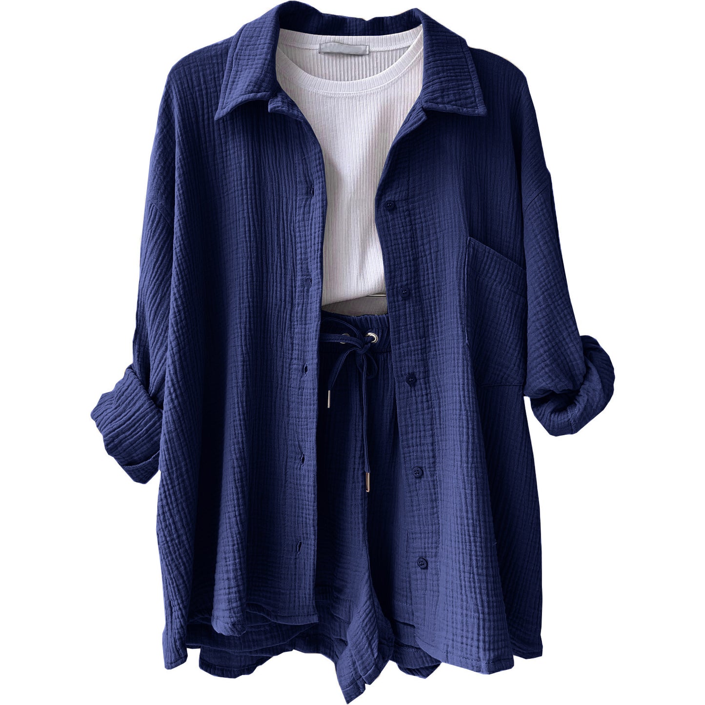 Dame afslappet overshirt med matchende shorts Stilla