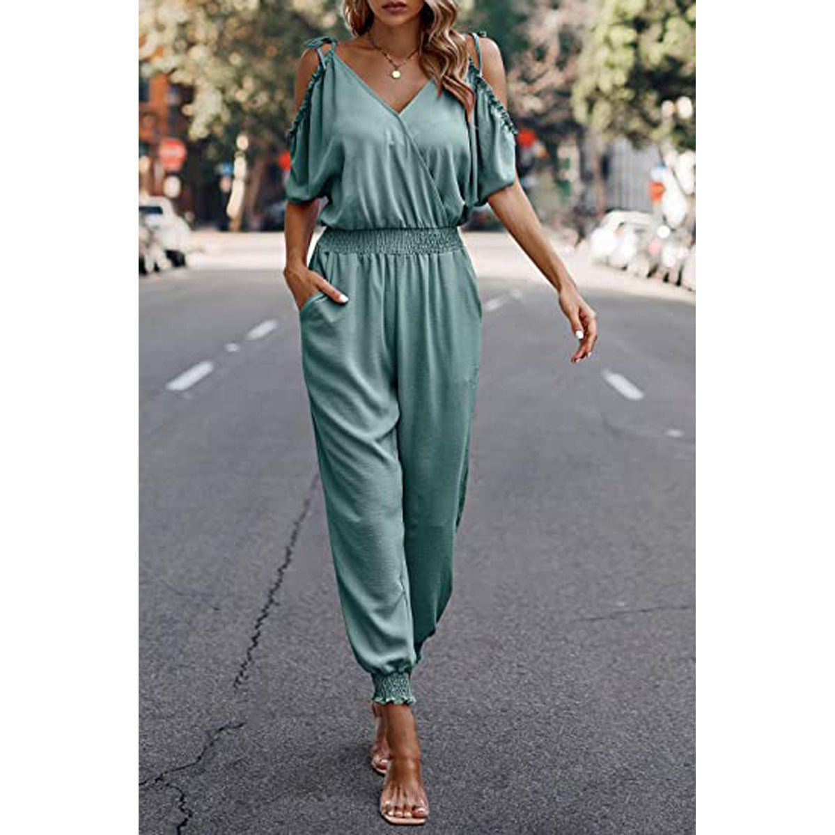 Damer Elegant Jumpsuit med skulderfrihed og smalle ben Stilla