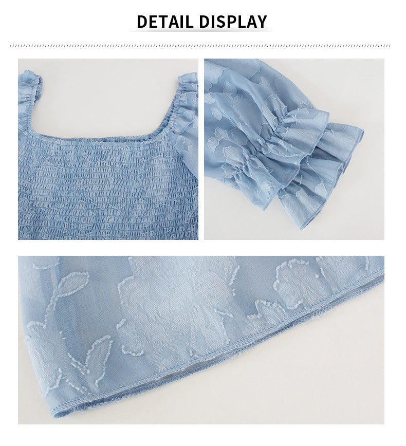 Stilla | Elegant U Hals Langærmet Blonde Top Bluse