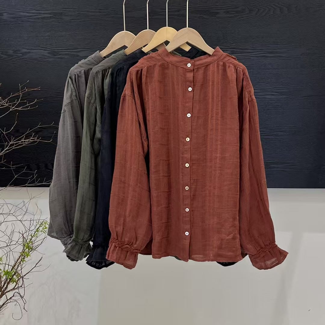 Dame Elegant Langærmet Knap-Bluse Stilla