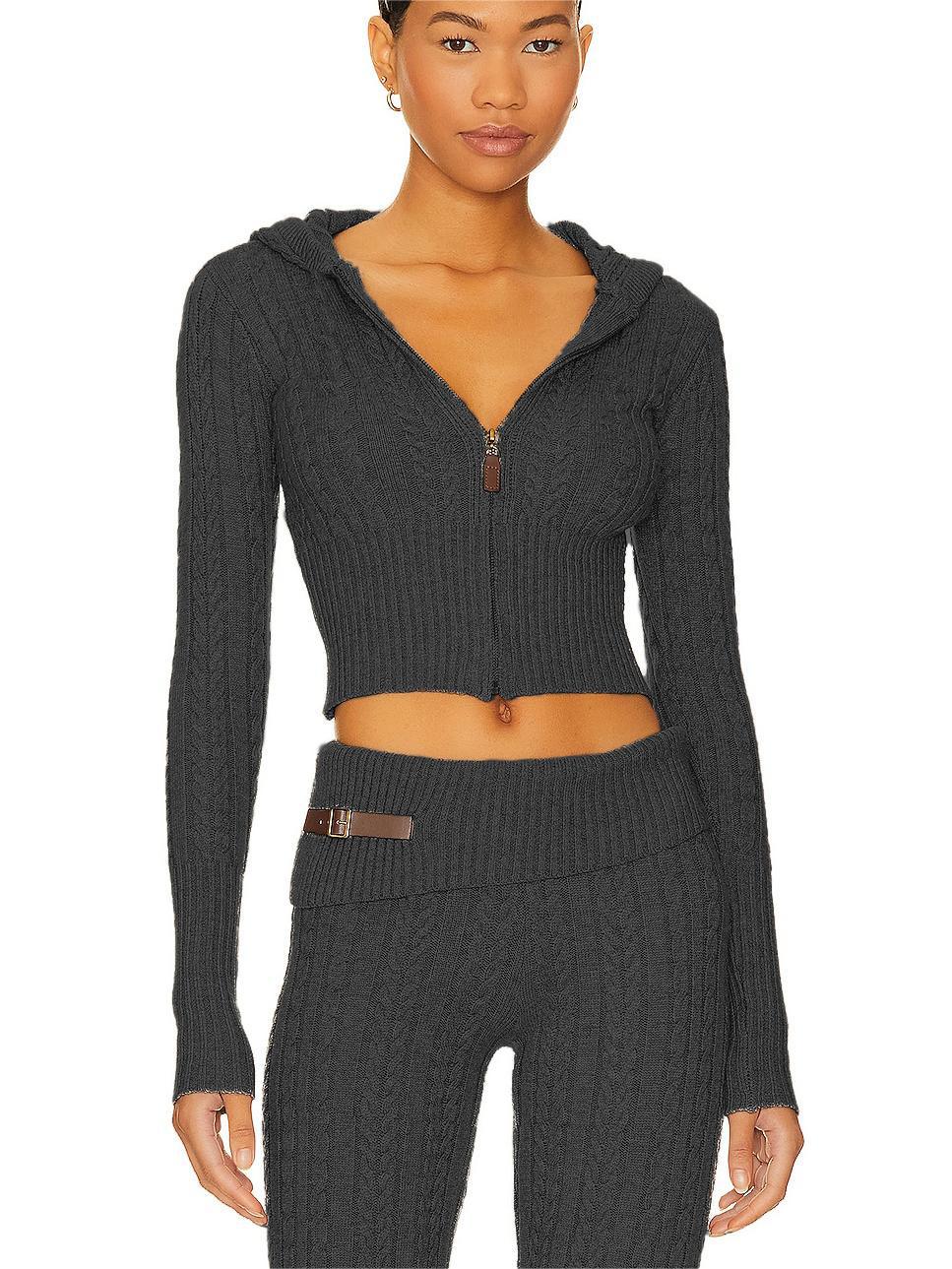 Femme Cozy Cropped Kabelstrik Hoodie Sæt Stilla