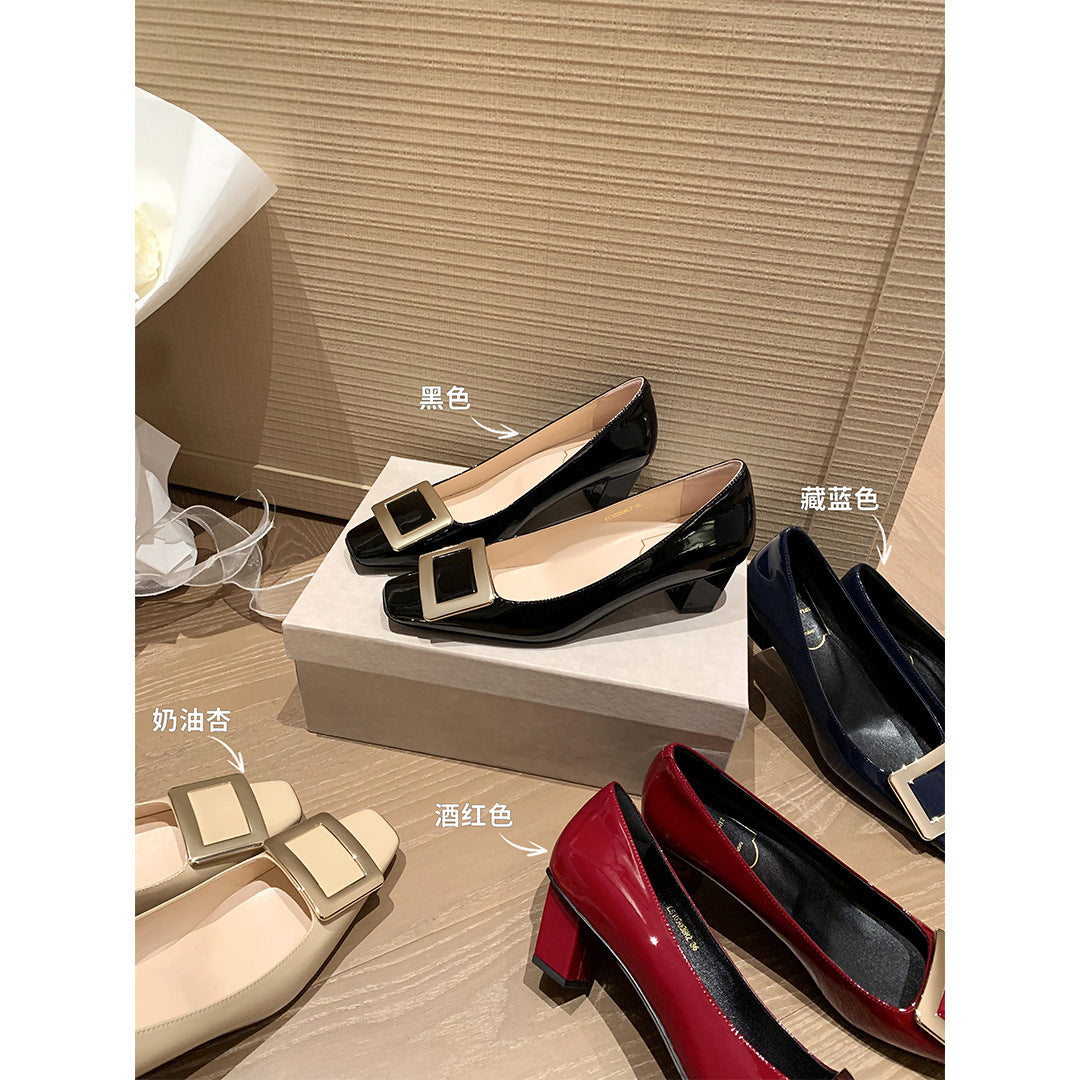 Dame Elegant Lacklæder Blokhæl Pumps Stilla