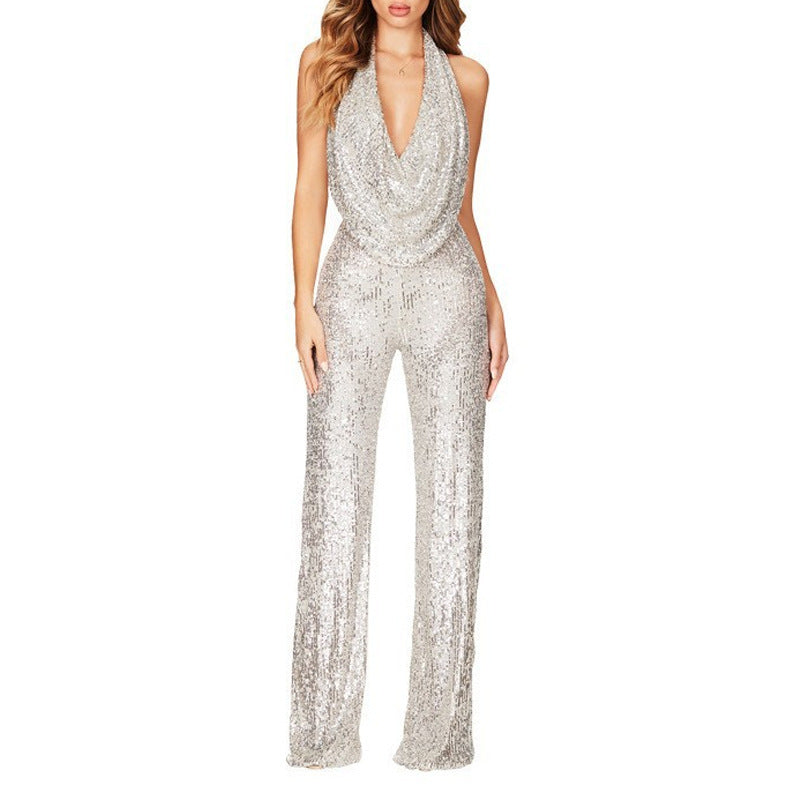 Stilla | Glamorous Udenærmet Halterneck Paillet Jumpsuit