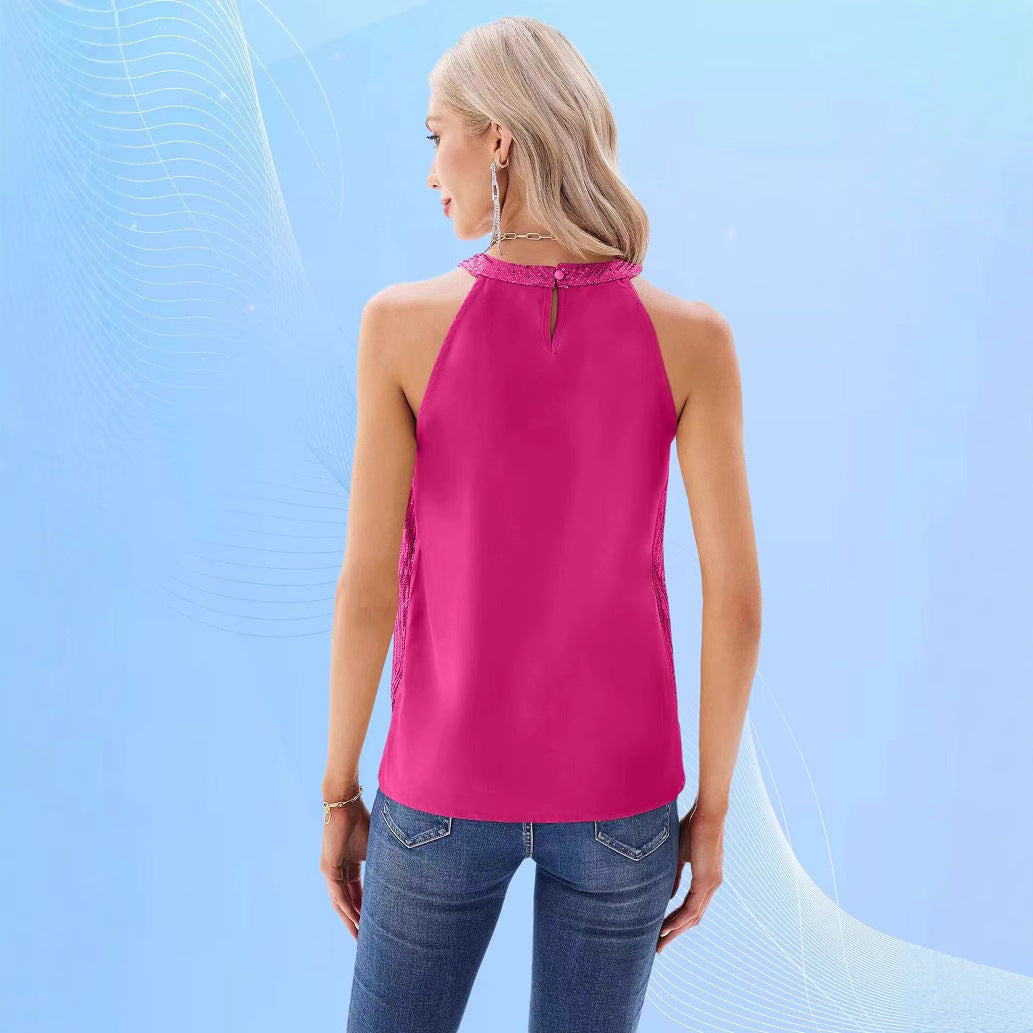 Dame Glitrende Top med elegant Draperingsdesign og raffinerede Detaljer Stilla