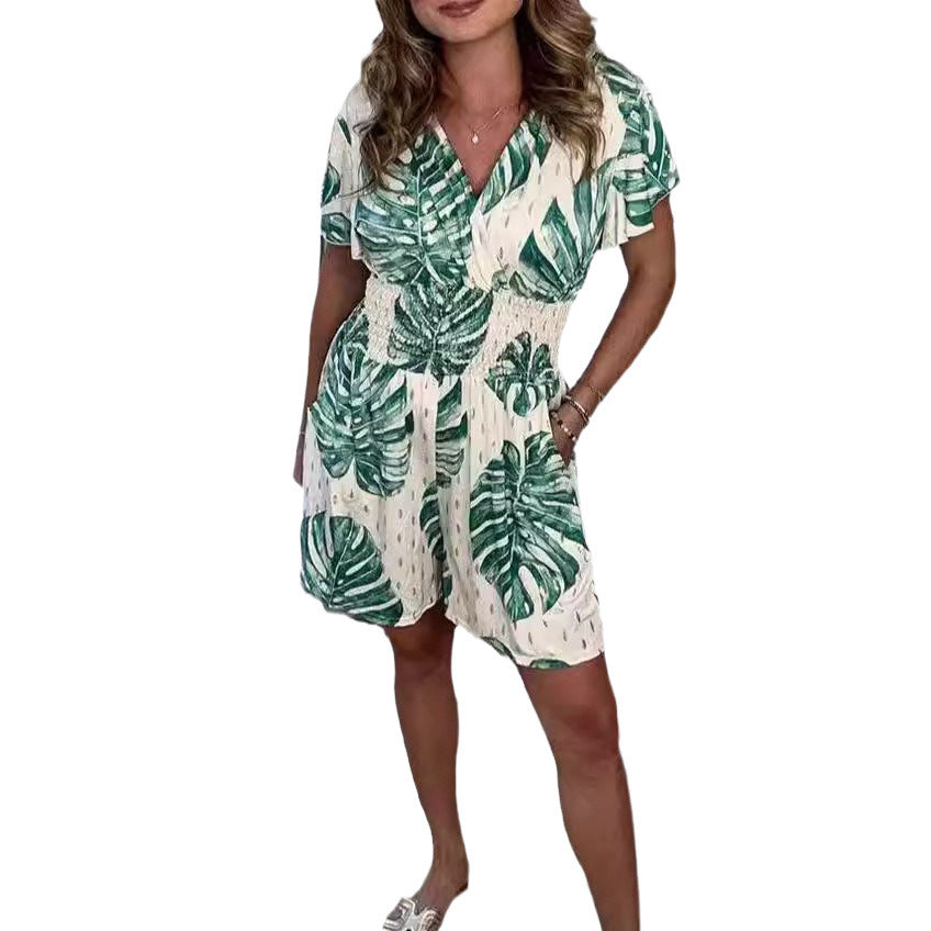 Dame jumpsuit med blomstertryk og elastisk talje Stilla