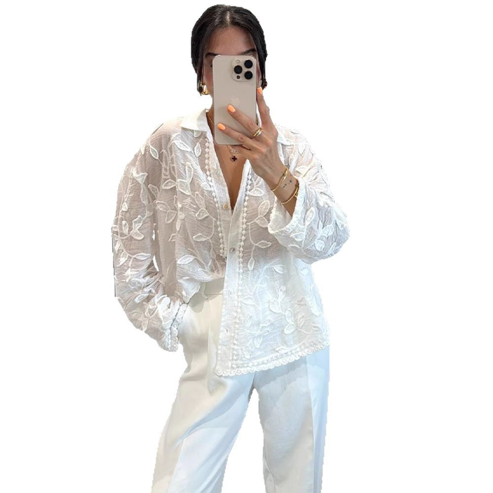 Dame afslappet bluse med blomstret hæklemønster Stilla