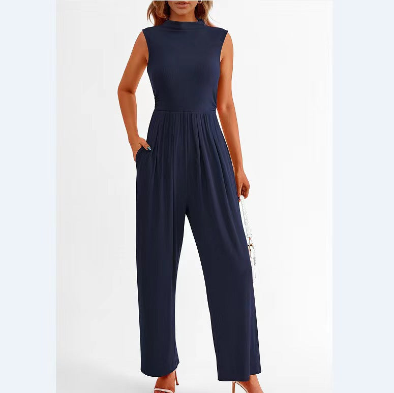 Dame Wide-Leg Jumpsuit med høj krave og sidelommer Stilla