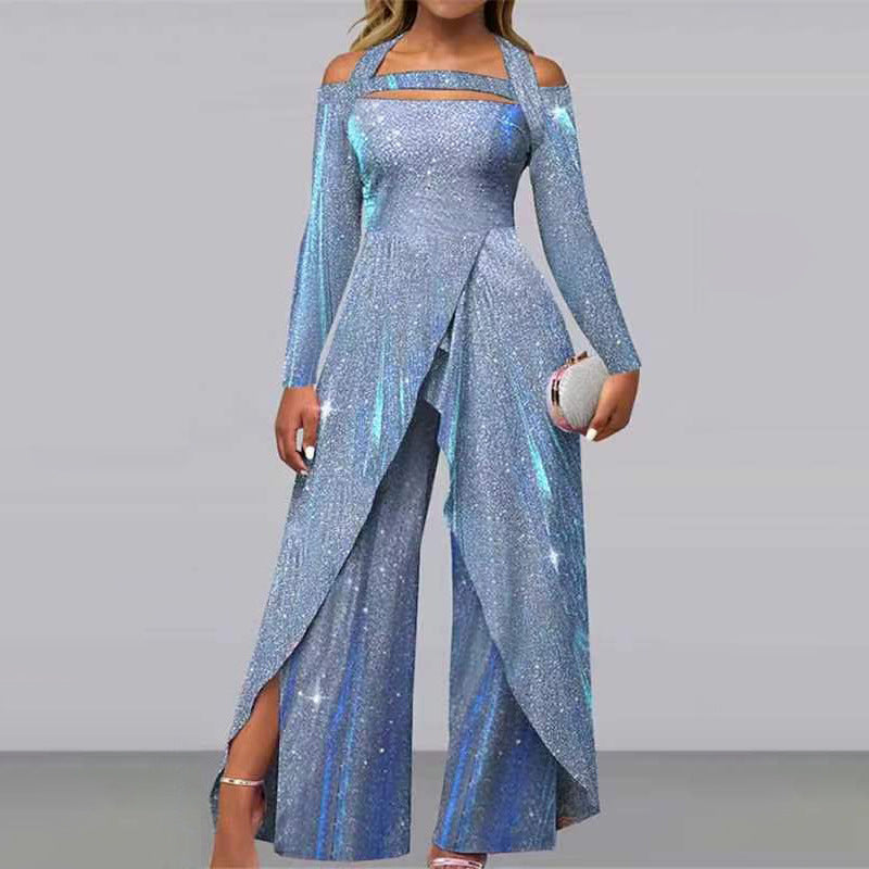 Dame Elegant Jumpsuit med glitrende overflade og spændende design Stilla