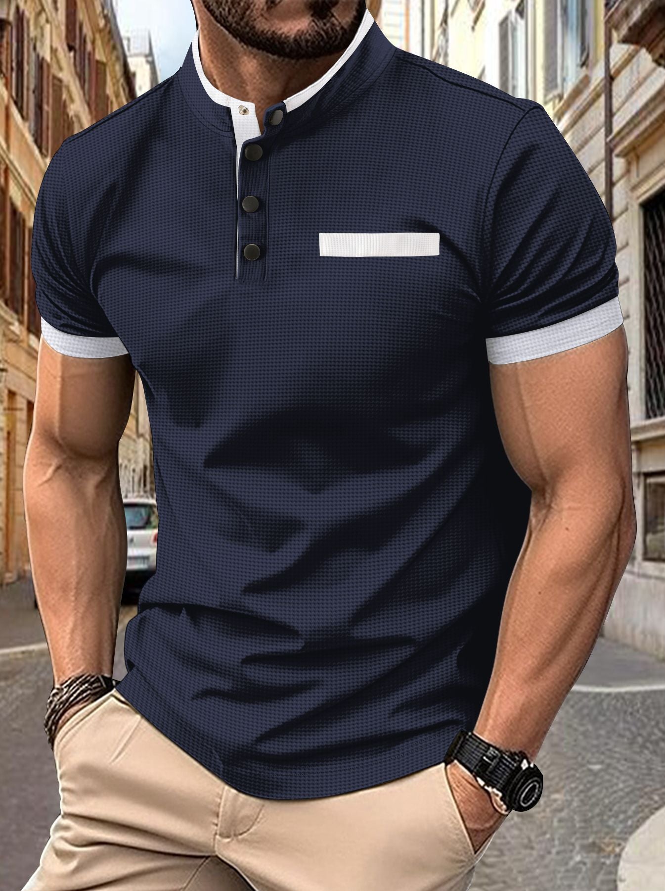 Herren Kortærmet Poloshirt med moderne krave og struktureret design Stilla