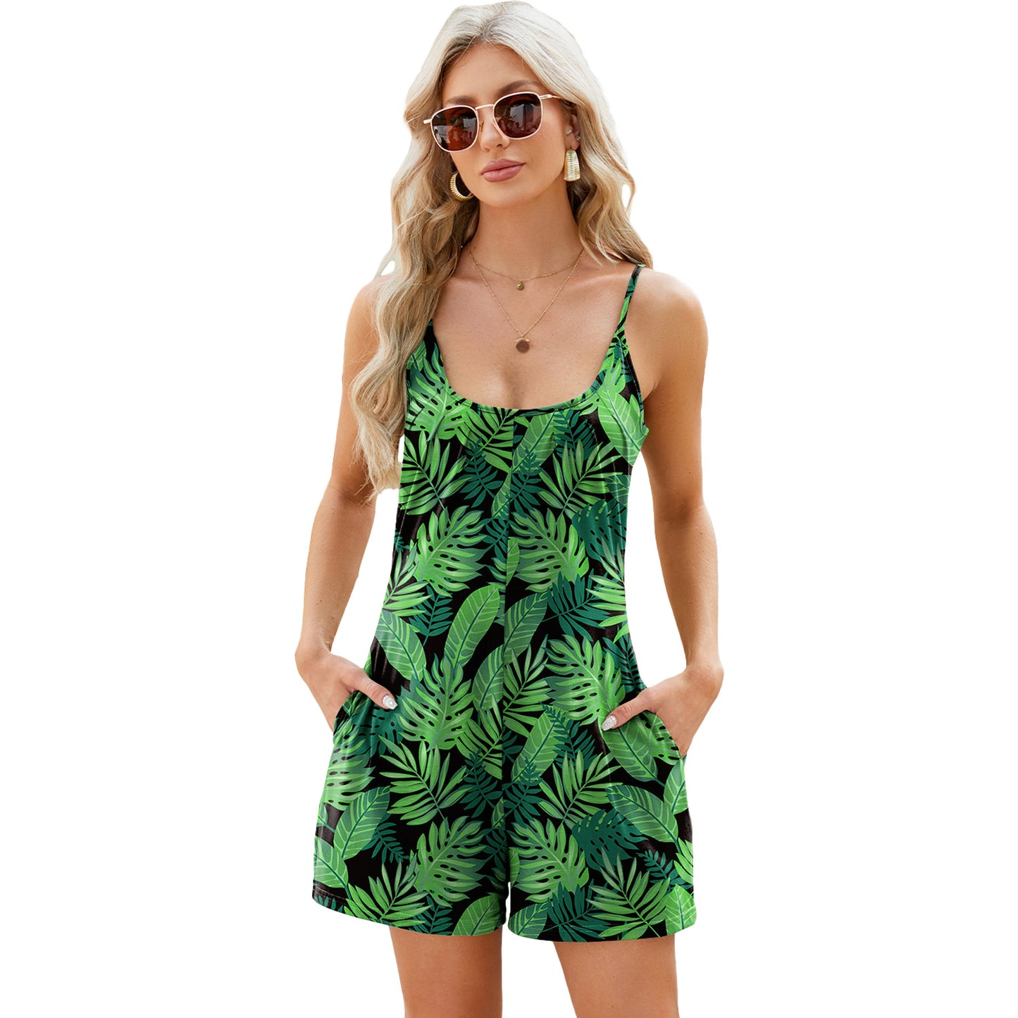 Dame Playsuit med sidelommer og allover-mønster Stilla