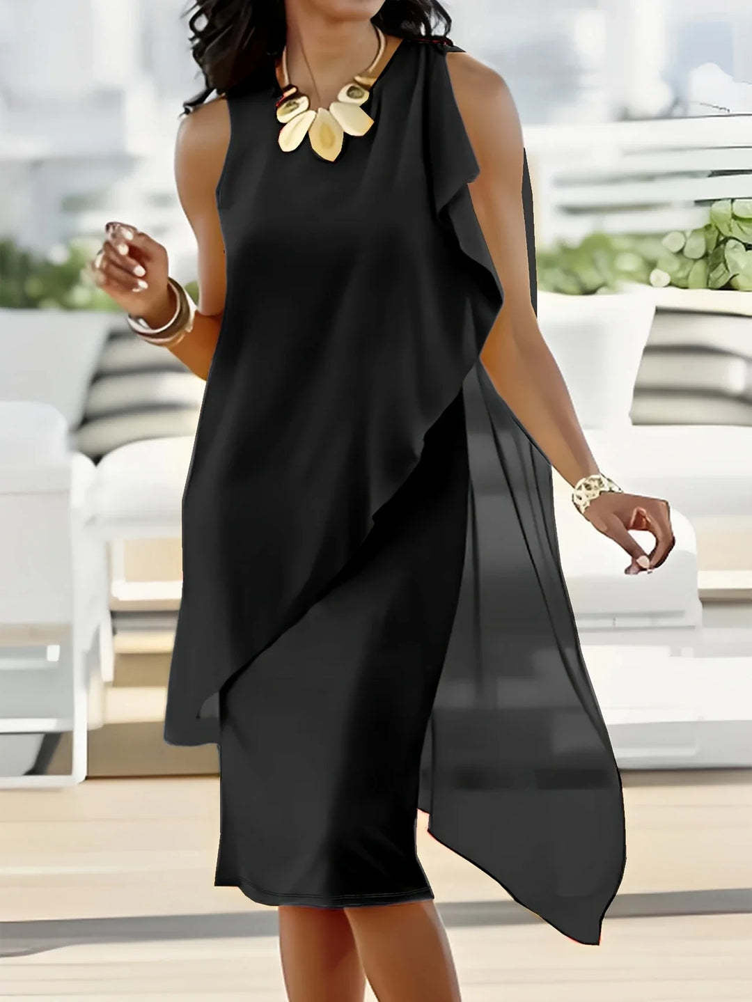 Dame Elegant Asymmetrisk Shiftkjole Stilla