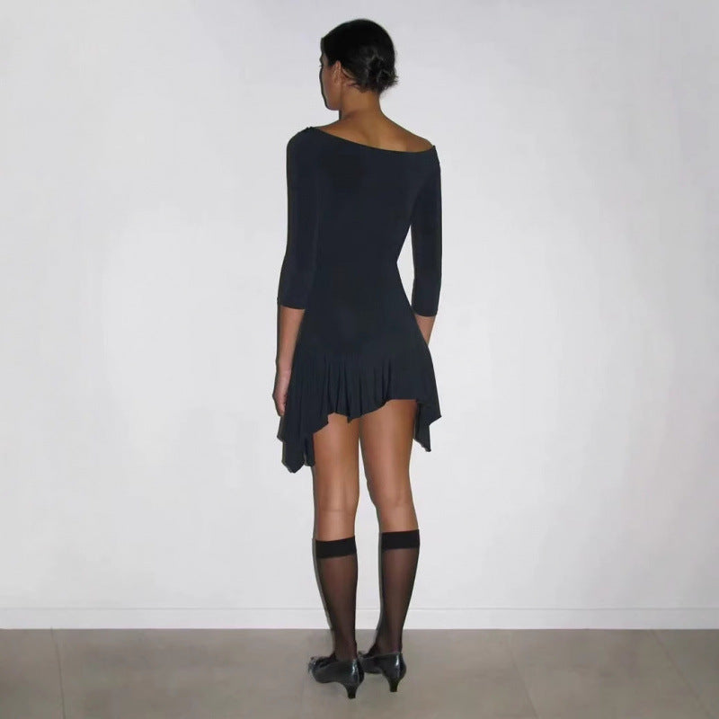 Dame asymmetrisk Off-Shoulder Mini-Kjole med Ruffle-Bund Stilla