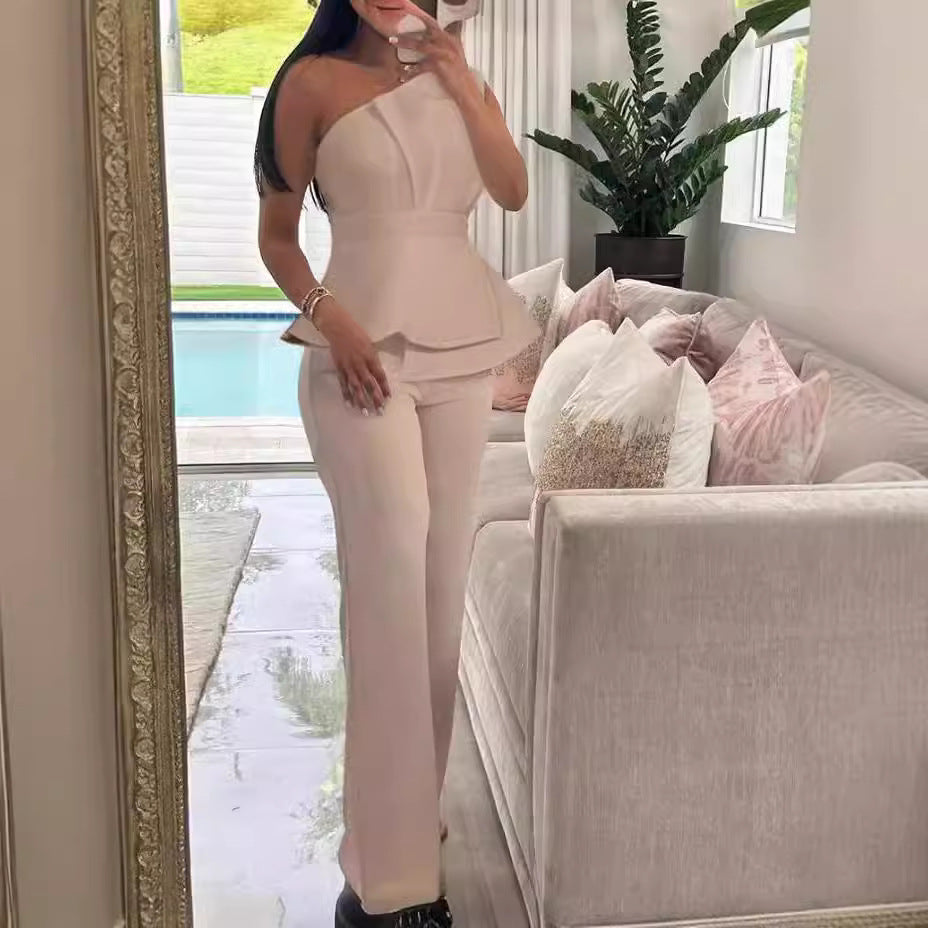 Dame Chic Peplum Top med bred buksedragt Stilla
