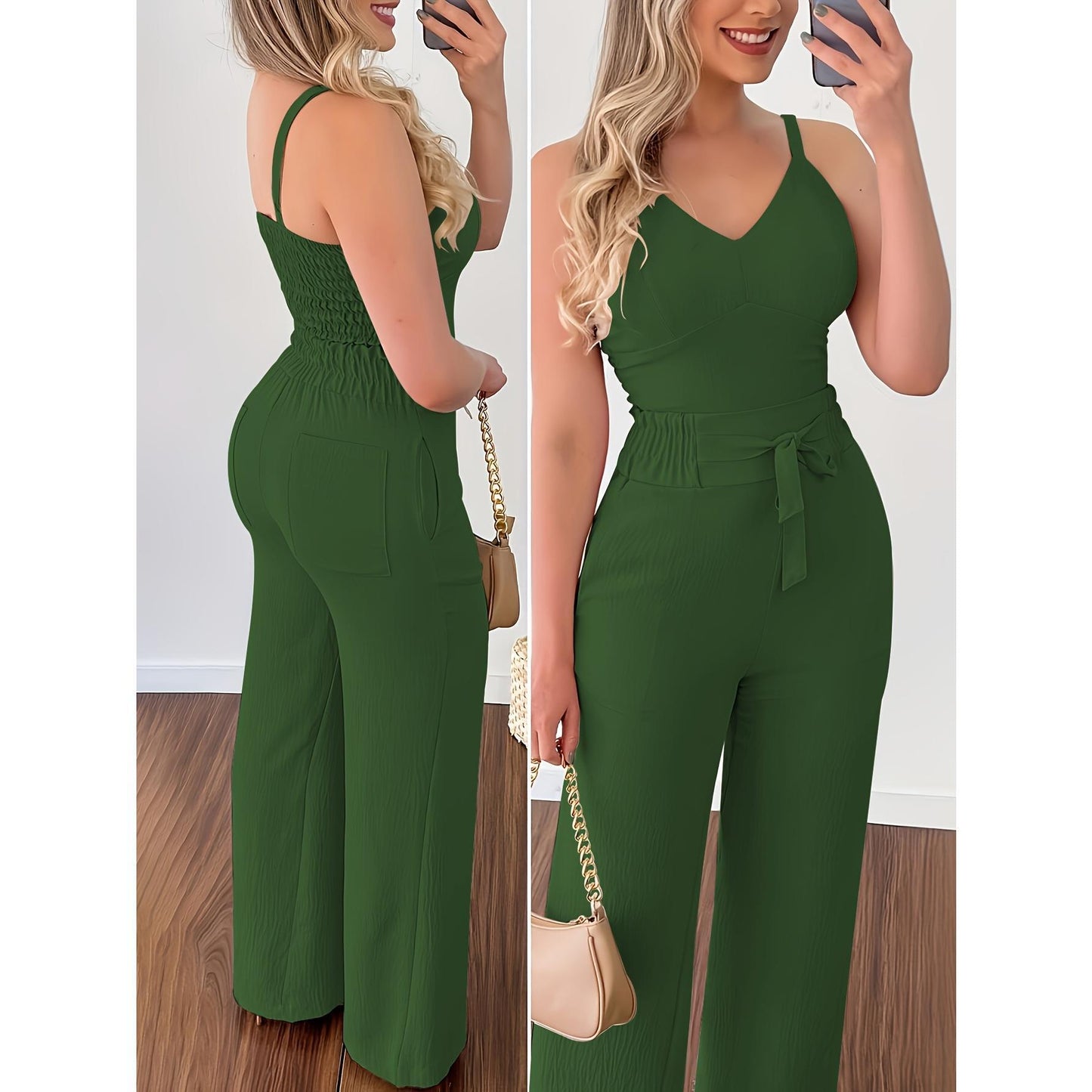 Dame jumpsuit med justerbare stropper og elegant taljebånd Stilla