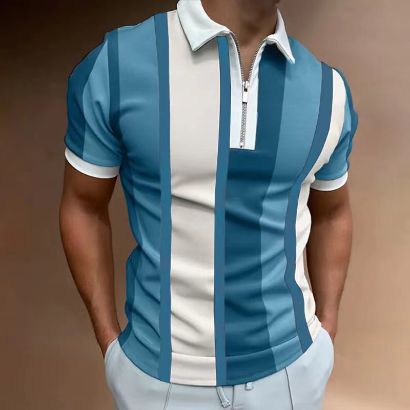 Herre poloshirt med moderne lynlås og stilfuldt stribemønster Stilla