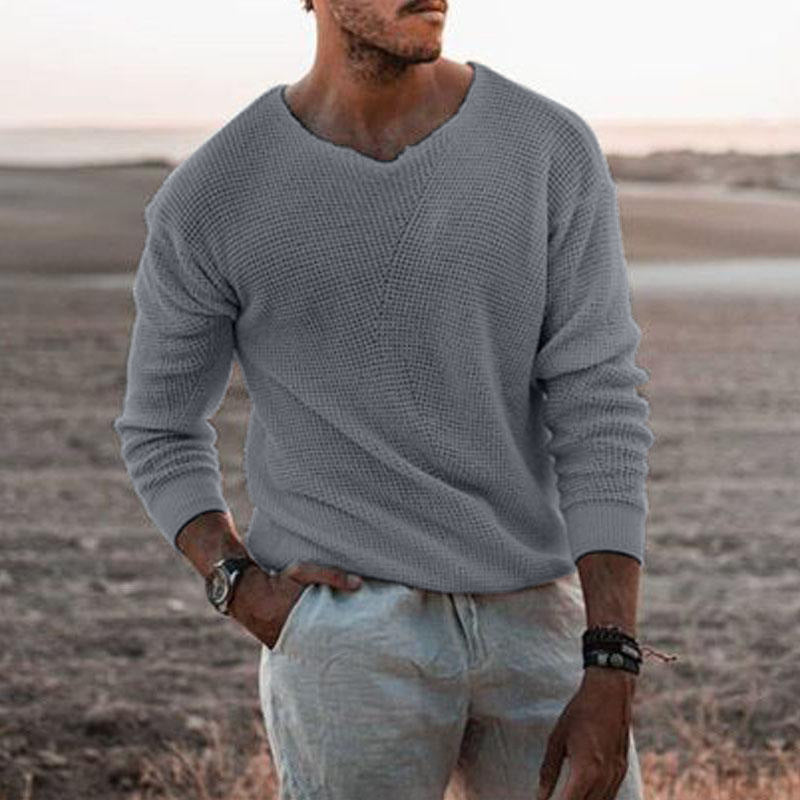 Herrer struktureret strikket V-hals pullover Stilla