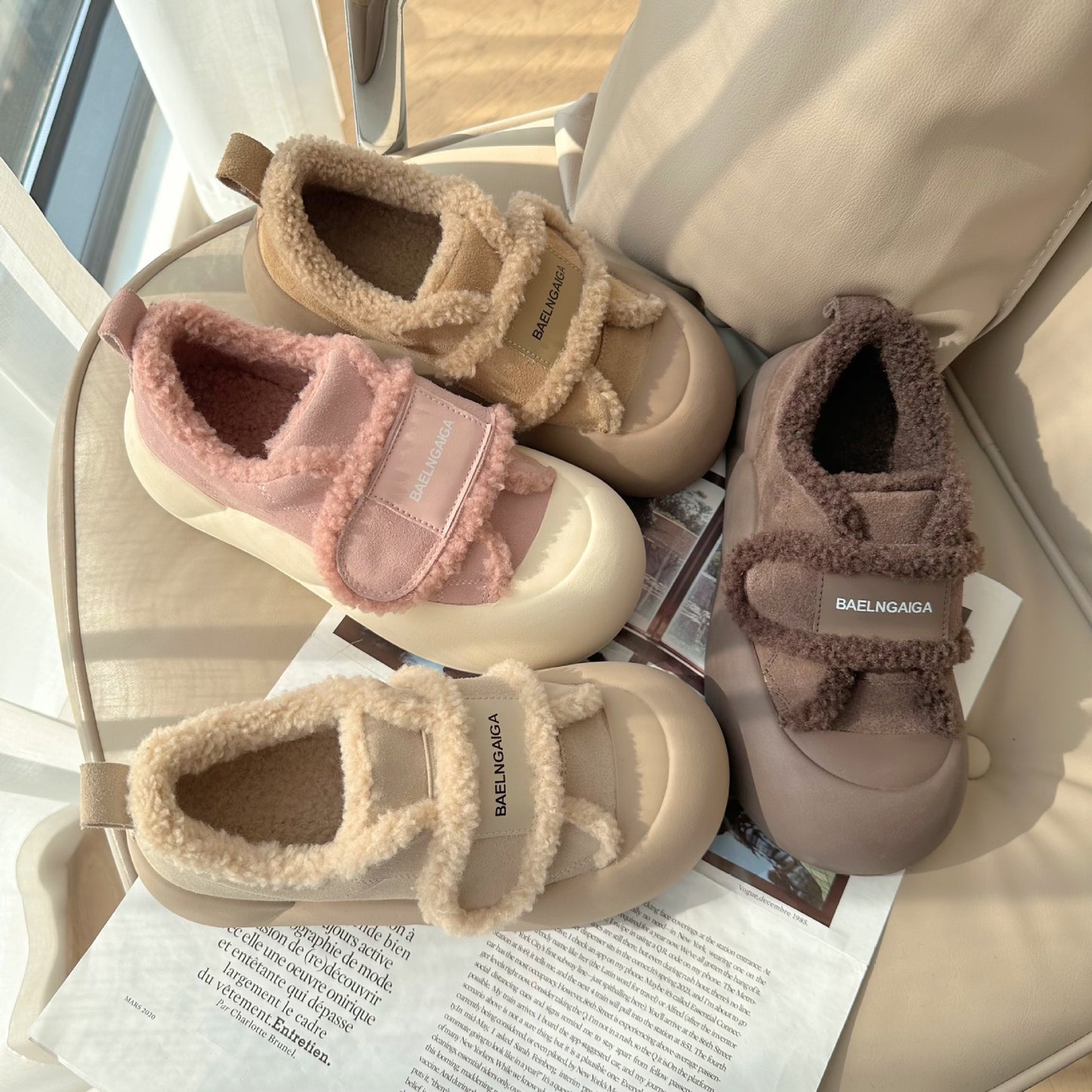 Dame Sneakers i komfortabelt fleece-design med velcro Stilla