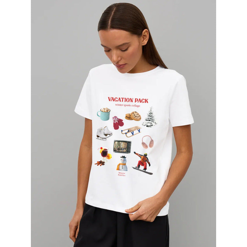 Dame T-shirt med kreativt vinter sport collage design Stilla