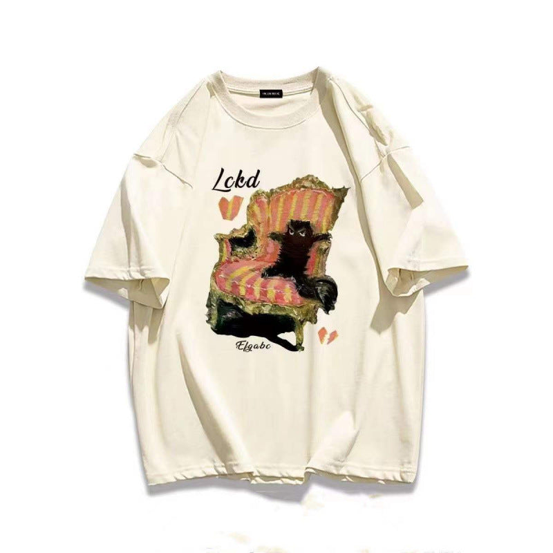 Dame sweatshirt med kunstnerisk kattemotiv og afslappet snit Stilla